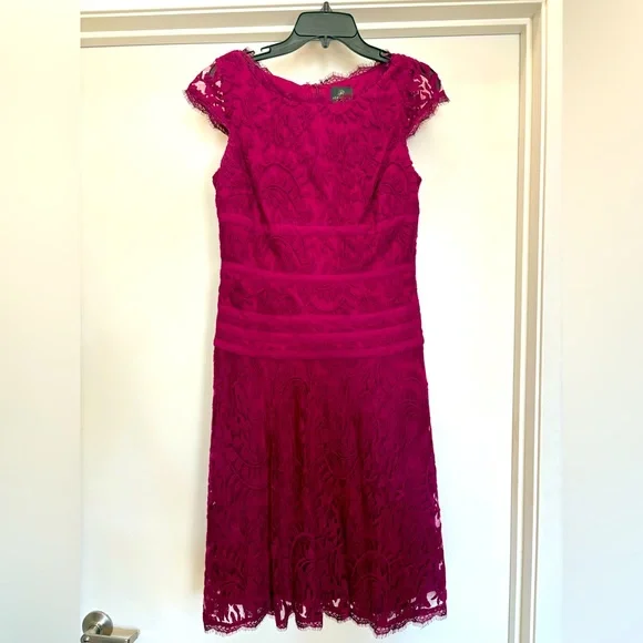 Magenta Lace Adrianna Papell Midi Dress - Picture 2 of 3